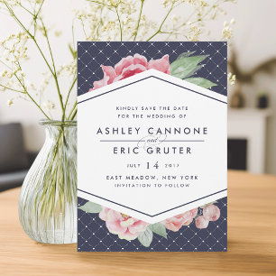 Blush and Navy Geometric Floral Save the Date