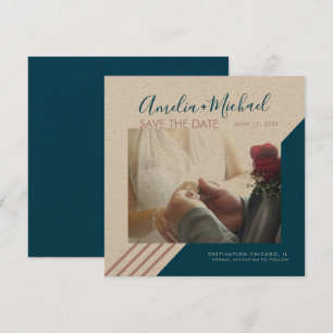 Blush and Navy Lines Save the Date Kraft Card