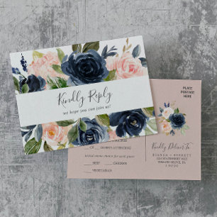 Blush and Navy   White Menu Choice RSVP Postcard