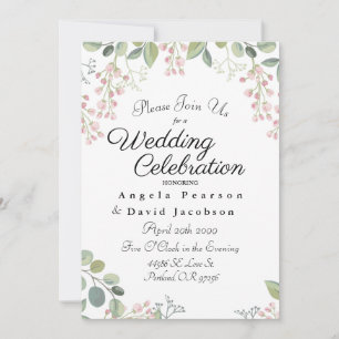 Blush and Olive Green Watercolor Eucalyptus  Invitation