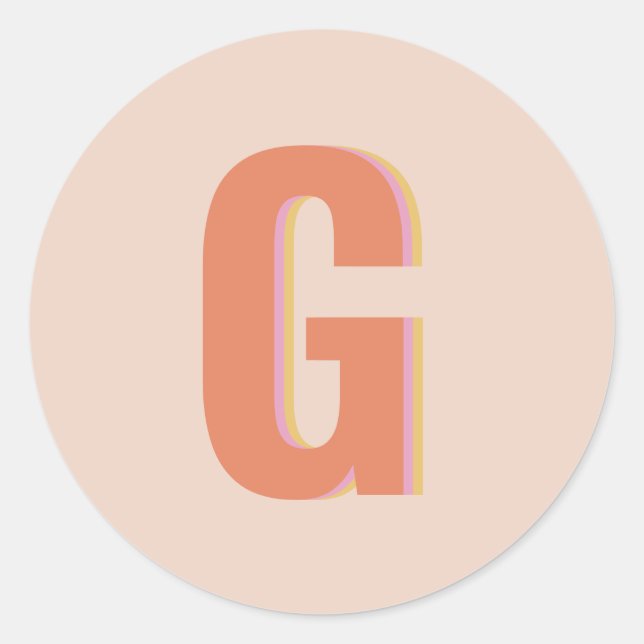 Blush and Orange Retro Typography Monogram Initial Classic Round Sticker (Front)