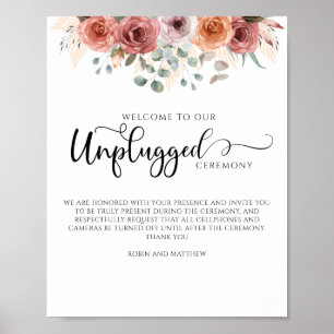 Blush and Peach Floral, Unplugged Ceremony Sign