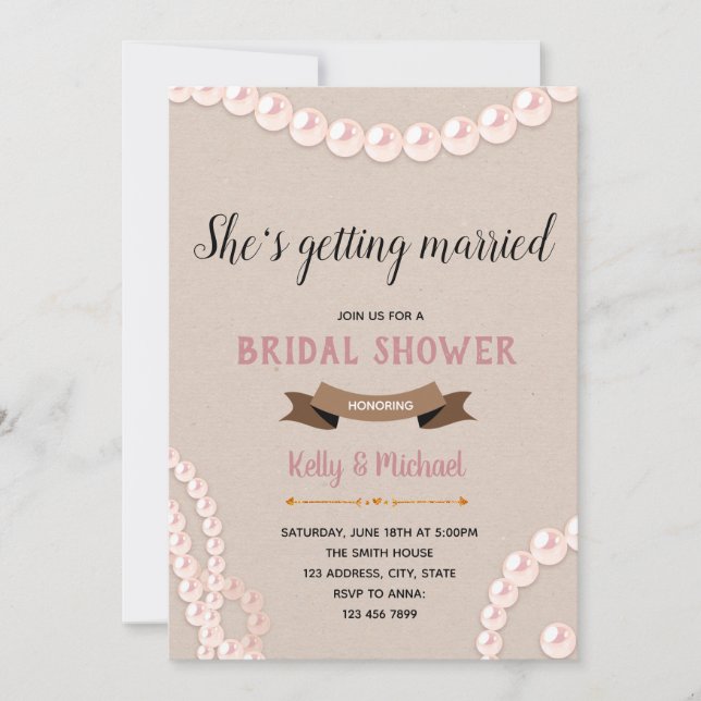 Blush and pearl bridal shower theme invitation (Front)