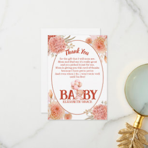 Blush and Pink Bear Baby Shower Thank You Card