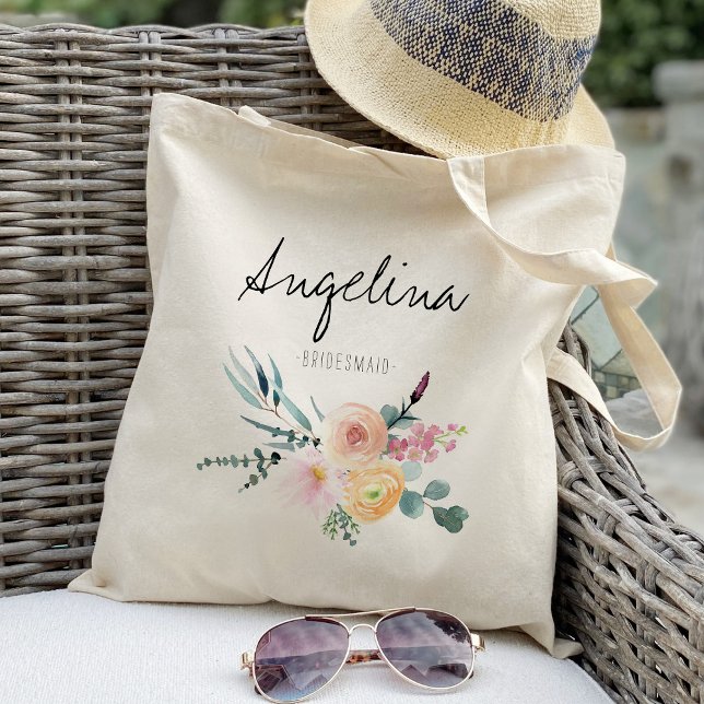 Blush and Pink Floral Bridesmaid Personaized Tote Bag (Creator Uploaded)