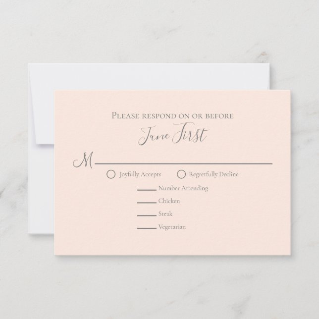 Blush and Pink Foliage Wedding Meal Choice RSVP Card (Front)
