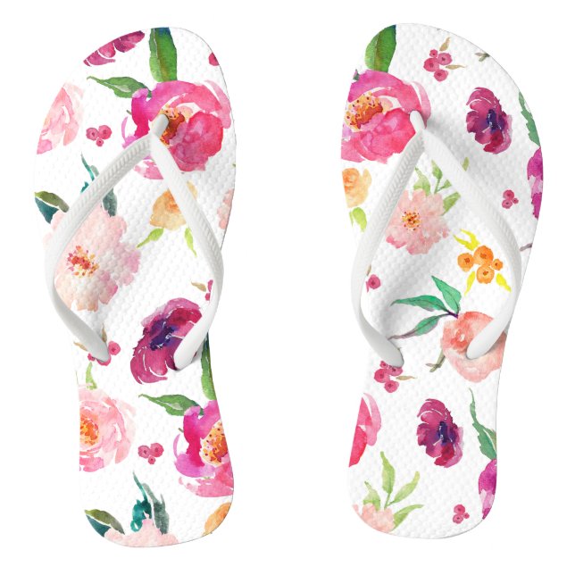 Blush and Pink Watercolor Peonies Pattern Flip Flops (Footbed)
