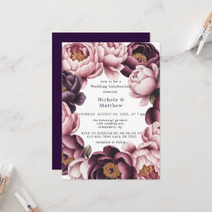 Blush and Plum Peony Wreath Wedding Celebration Invitation