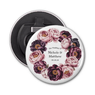 Blush and Plum Peony Wreath Wedding Favor Bottle Opener