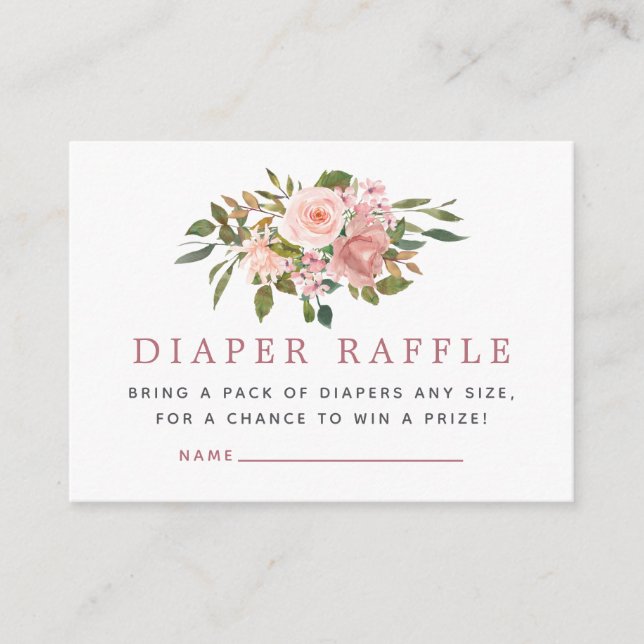 Blush and Rose Gold Baby Shower Diaper Raffle Enclosure Card (Front)