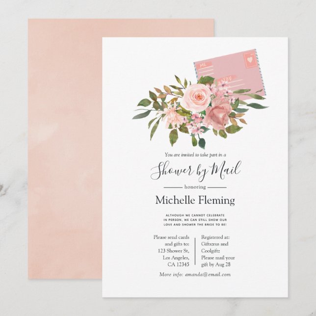 Blush and Rose Gold Flora Baby or Bridal Shower Invitation (Front/Back)