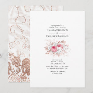 Blush and Rose Gold Floral and Lace Wedding Shower Invitation