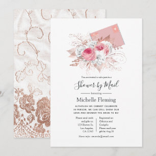 Blush and Rose Gold Floral Bridal Shower by Mail Invitation