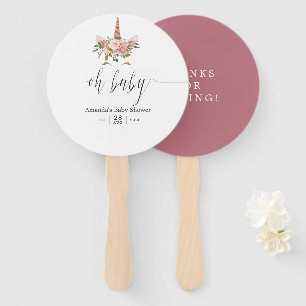 Blush and Rose Gold Floral Unicorn Baby Shower Hand Fan