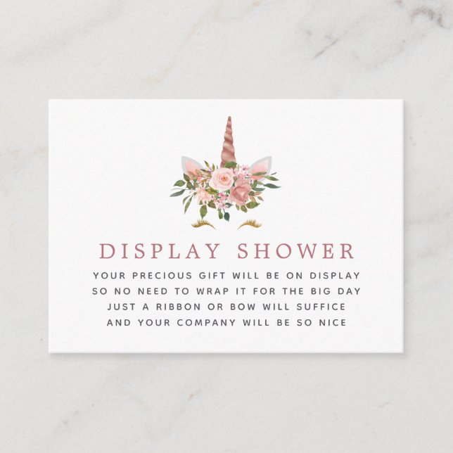 Blush and Rose Gold Unicorn Baby Display Shower Enclosure Card (Front)