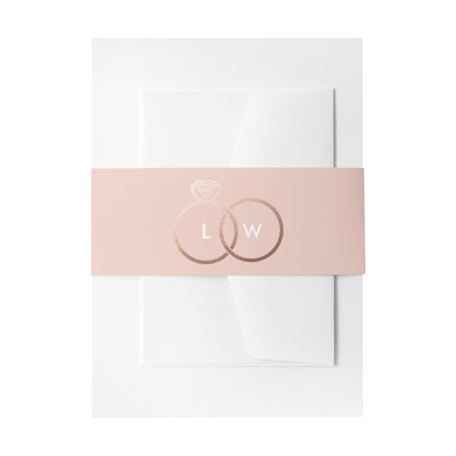 Blush and Rose Gold Wedding Ring Monogram Invitation Belly Band (Front Example)