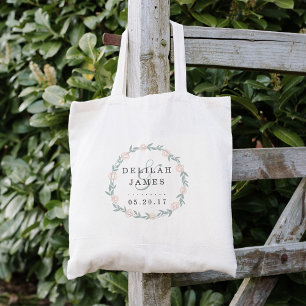 Blush and Sage Botanical Floral Wedding Tote Bag