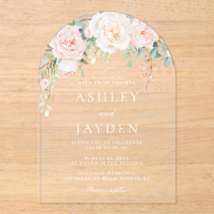 Blush and Sage Floral Watercolor Arch Wedding Acrylic Invitations