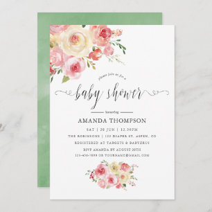 Blush and Sage Green Floral Baby Shower Invitation