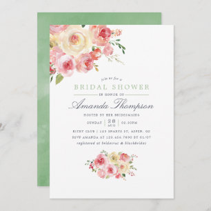 Blush and Sage Green Floral Bridal Shower Invitation