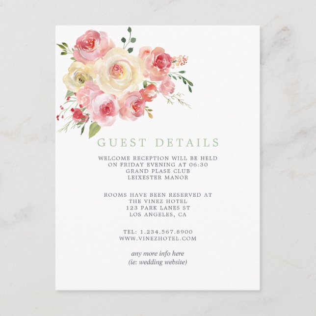 Blush and Sage Green Floral Wedding Guest Details Enclosure Card (Front)