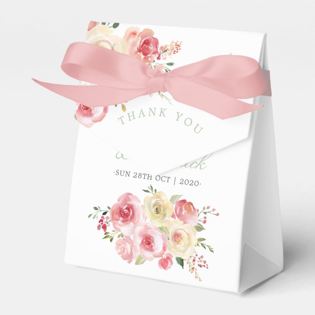Blush and Sage Green Floral Wedding Thank You Favour Box (Front Side)