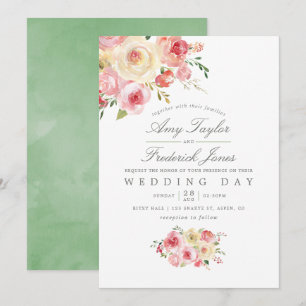 Blush and Sage Green Watercolor Floral Wedding Invitation