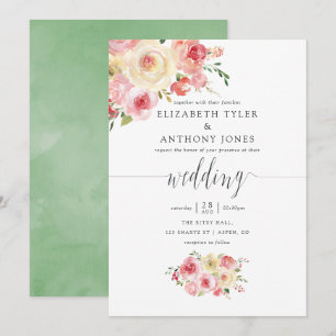 Blush and Sage Green Watercolor Floral Wedding Invitation