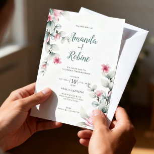 Blush and Sage Green Wedding Invitation