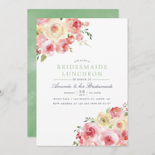 Blush and Sage Watercolor Bridesmaids Luncheon Invitation