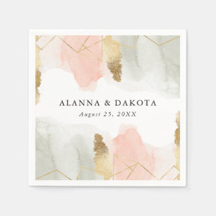 Blush and Sage Watercolor Gold Geometric Wedding Napkin