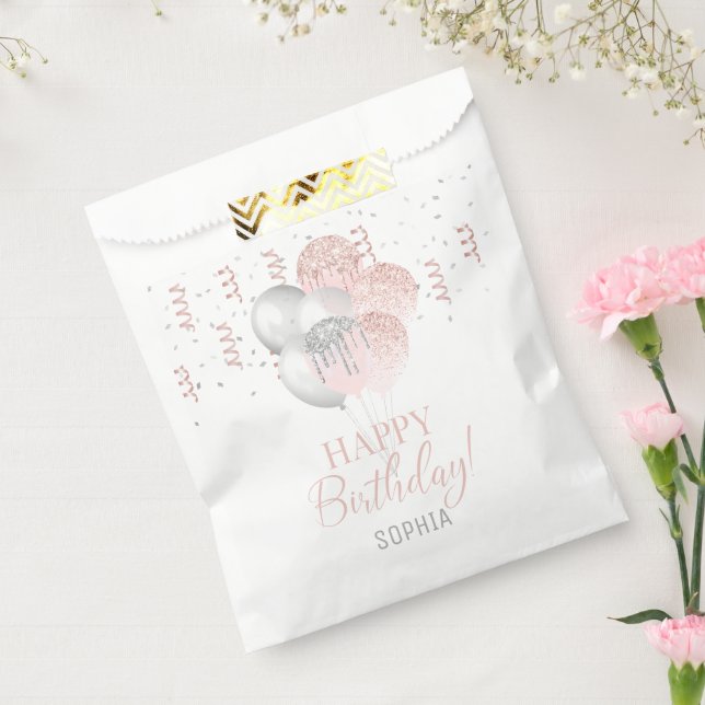 Blush and Silver Balloons Birthday  Favour Bags (Sealed)