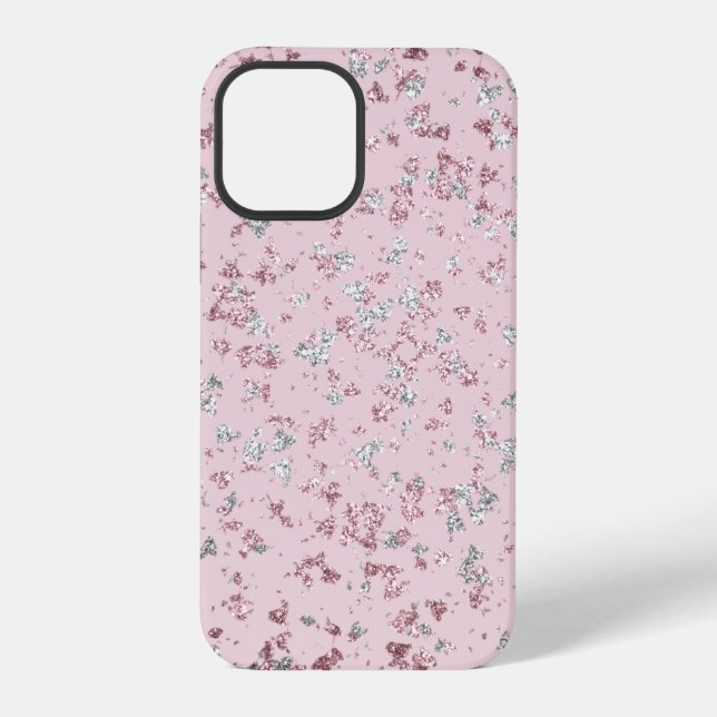 Blush and Silver Glitter Flakes iPhone Case (Back)