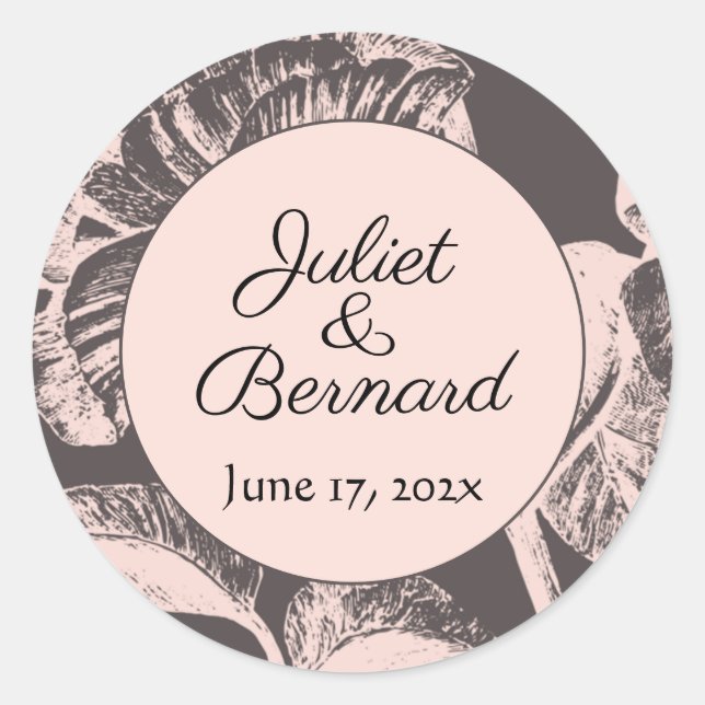 Blush and Taupe Wedding Classic Round Sticker (Front)