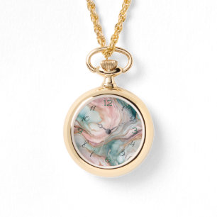 Blush and Teal Marbled Print Watch