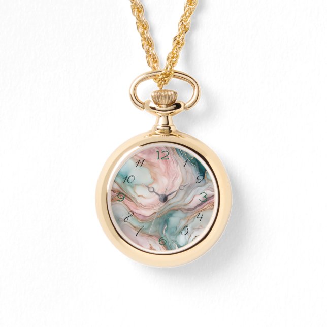 Blush and Teal Marbled Print Watch (Front)