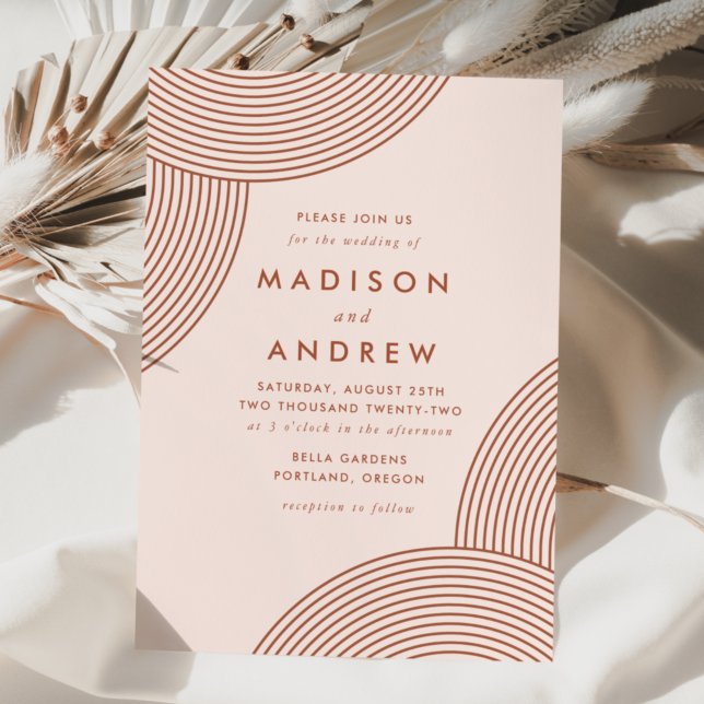 Blush and Terracotta Geometric Swirl Wedding Invitation (Creator Uploaded)