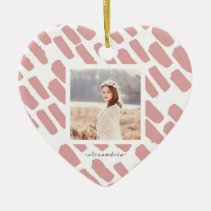 Blush and White Brush Strokes with Photo and Name Ceramic Tree Decoration