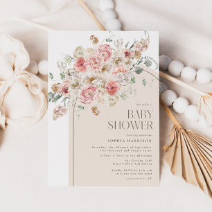 Blush and White Floral Arch Baby Shower  Invitation