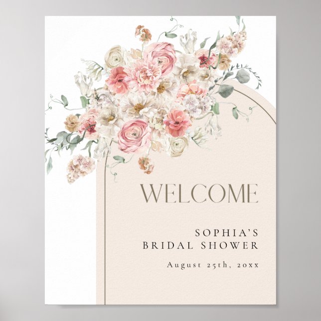 Blush and White Floral Arch Welcome  Poster (Front)
