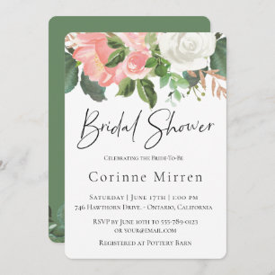 Blush and White Floral Bridal Shower Invitation