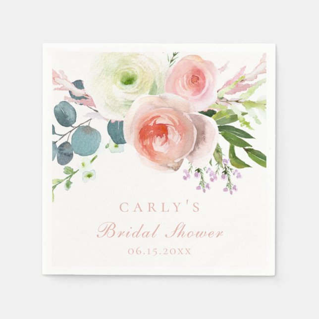 Blush and White Floral Garden Bouquet Napkin (Front)