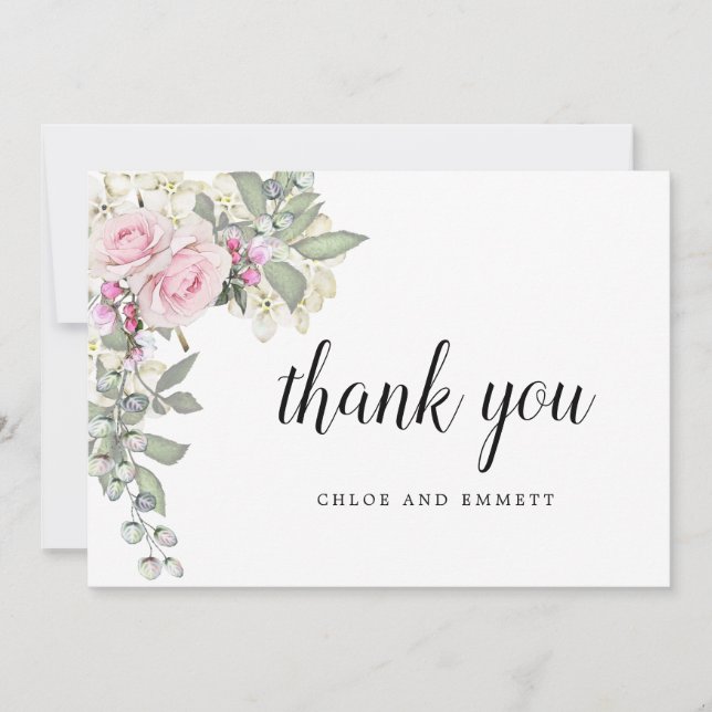 Blush and White Floral Wedding Thank You Card (Front)