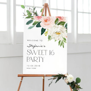 Blush and White Flowers Garden Sweet 16 Party Poster