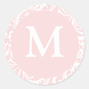 Blush And White Monogram M Wedding Favour Stickers