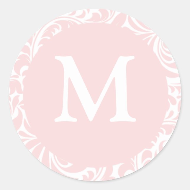 Blush And White Monogram M Wedding Favour Stickers (Front)