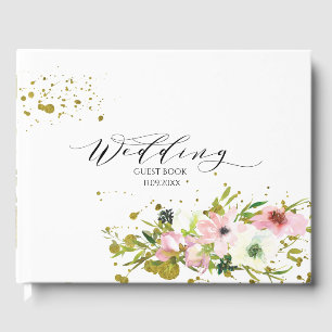 Blush and white roses with gold splashes guest book