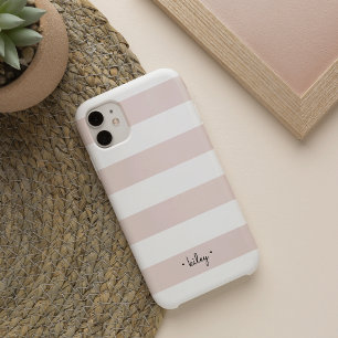 Blush and White Stripe Personalised iPhone 13 Case