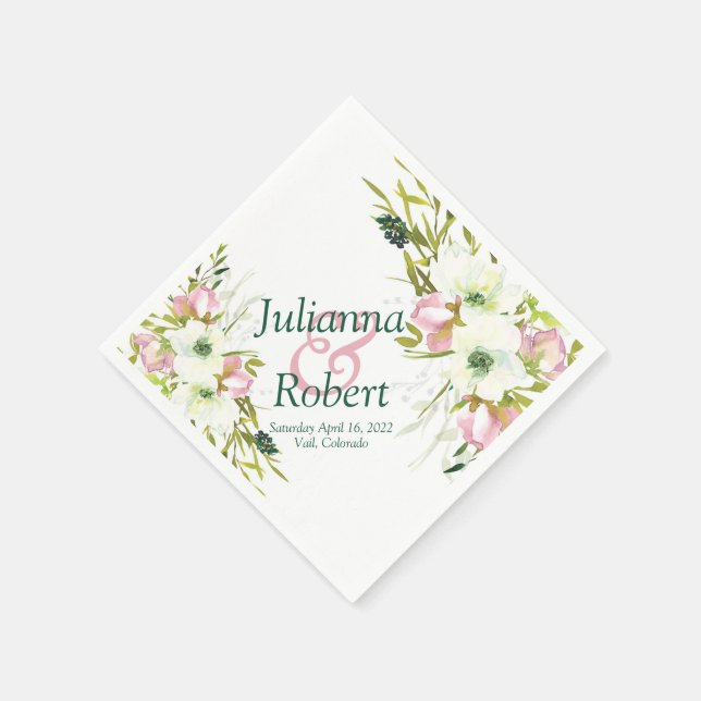 Blush and white watercolor floral napkins (Corner)