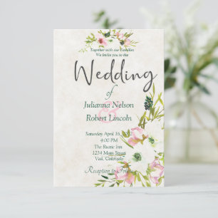 Blush and white watercolor floral wedding invitati invitation